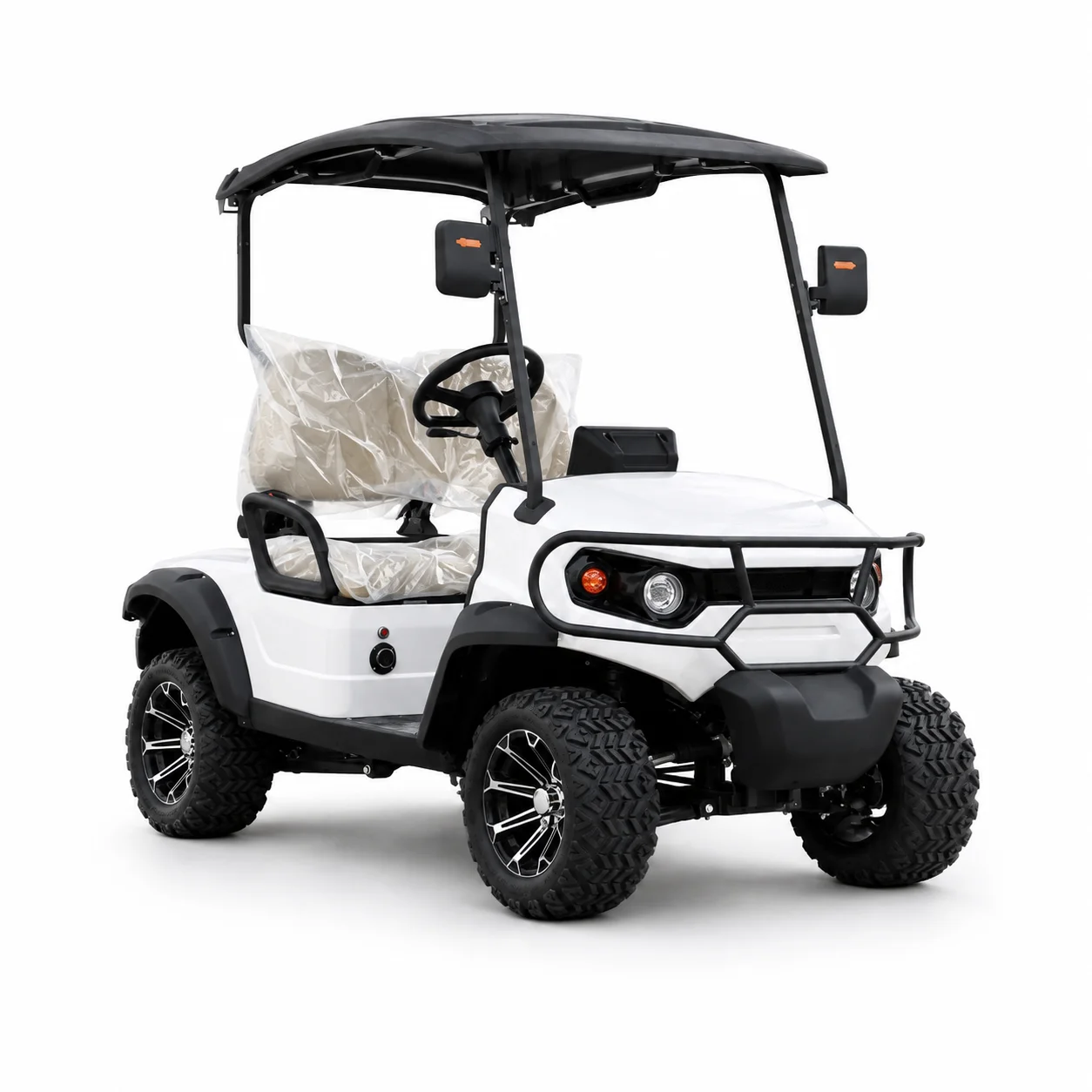 Model B custom 4 passenger golf cart -- lifted model, premium black body color