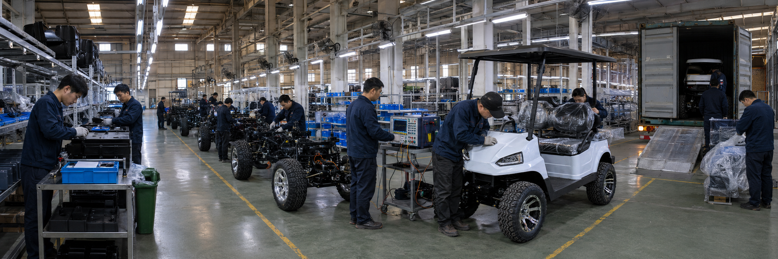 golf cart quality inspection during production at Shining Vehicle factory