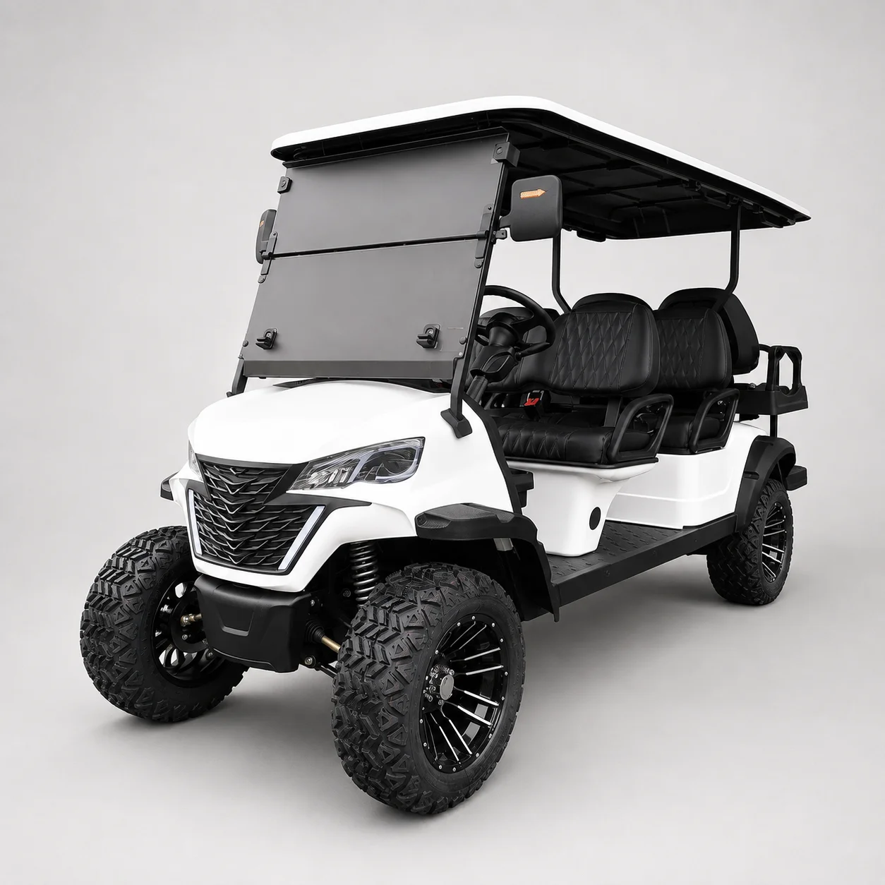 Model F 6 passenger custom golf cart - white lifted configuration